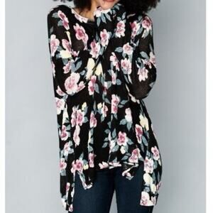 Show Me Your Mumu Bonfire Floral Sweater‎ Size M Loose Knit Black Pink Romantic